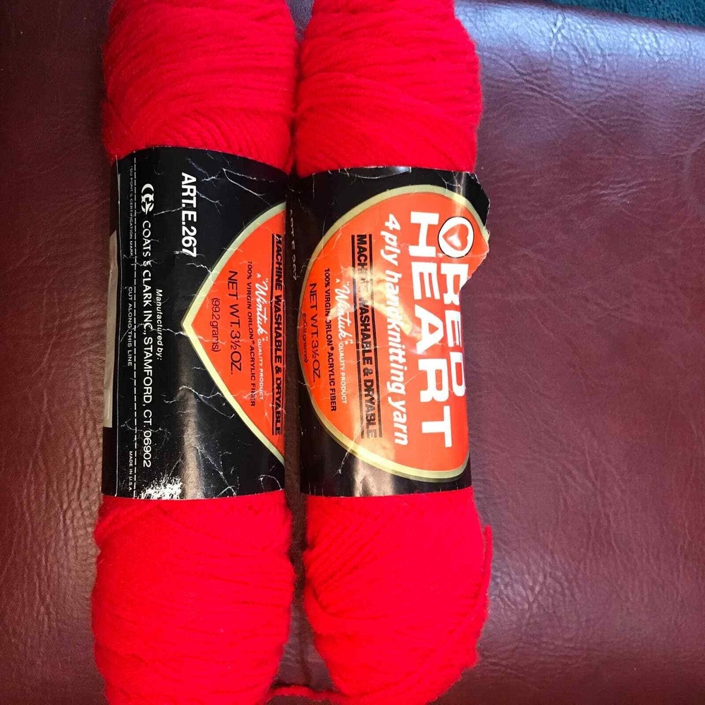 Red Heart Wintuk Yarn Jockey Red 902 4 Ply Orlon Acrylic 2 Skeins Vintage